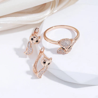 Wbmqda Fashion Fox Shape Drop Earrings For Women 585 Rose Gold Color Natural Zircon Setting High Quality Daily Jewelry Gifts