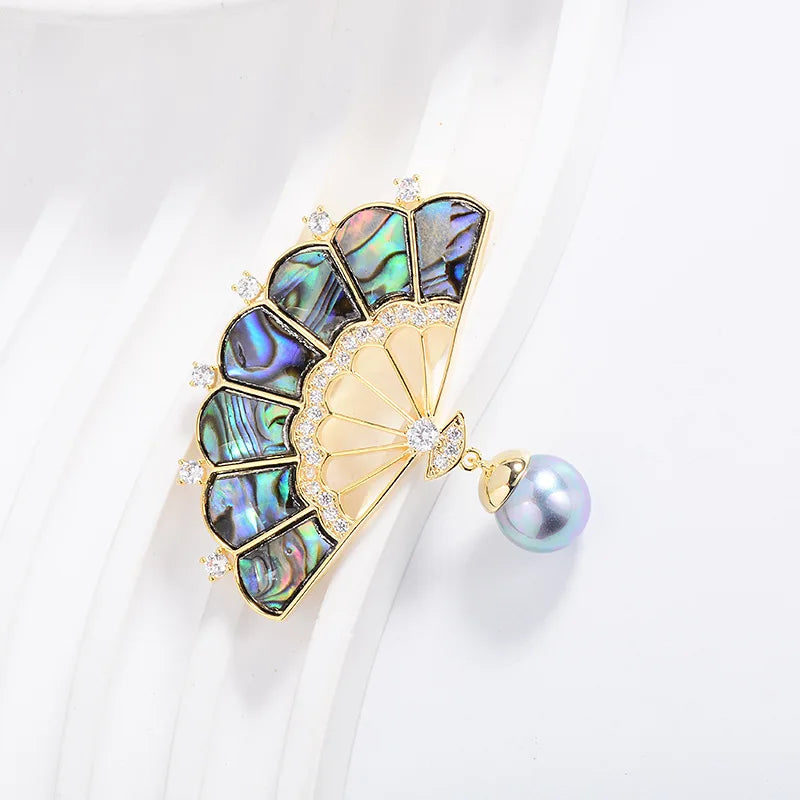 SUYU Women's Light Luxury Design Elegant Fan Pendant Brooch Fashionable and Versatile Unique Design Sense Brooch