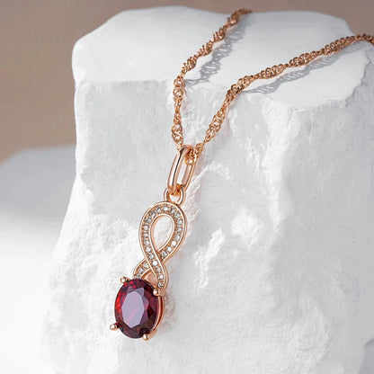 Wbmqda Red Stone Pendant And Necklace For Women 585 Rose Gold Color Simple Fashion Jewelry Accessories