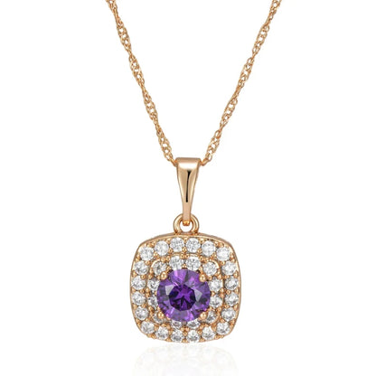 Wbmqda Luxury Purple Pendant And Necklace For Women 585 Rose Gold Color Full Stones Setting Shiny Wedding Party Fine Jewelry