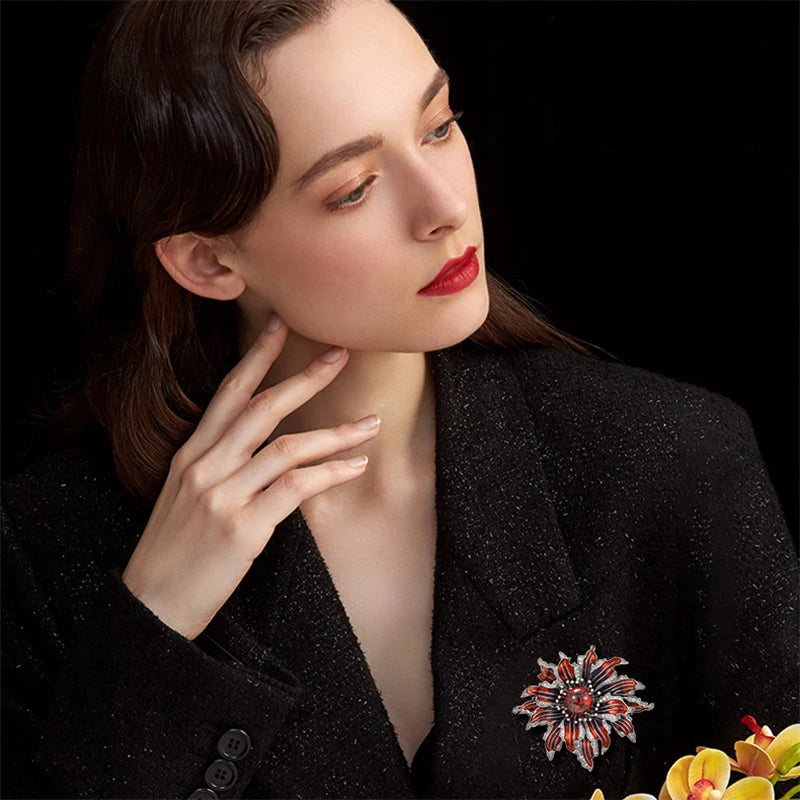 SUYU Fashionable Enamel Colored Flower Brooch Female Personality Elegant Temperament Exquisite Brooch Coat And Brooch