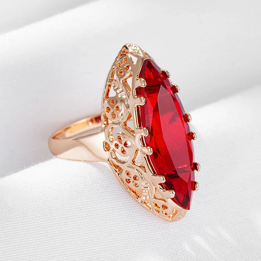 Wbmqda Luxury Red Natural Zircon Ring For Women 585 Rose Gold Color Boho Ethnic Accessories Vintage Wedding Party Fine Jewelry