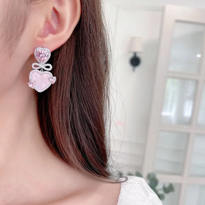 SUYU New Fashionable And Personalized Earrings Light Luxury Pink Bow Sweet Love Earrings