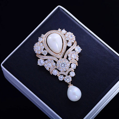 SUYU Droplet Style Brooch Simulation Pearl Coat Dress Accessories