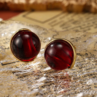 SUYU Simplicity And Fashion Glass Red Bean Red Earrings New Year Vintage Earrings Light Luxury Women's Earrings Festival Gift