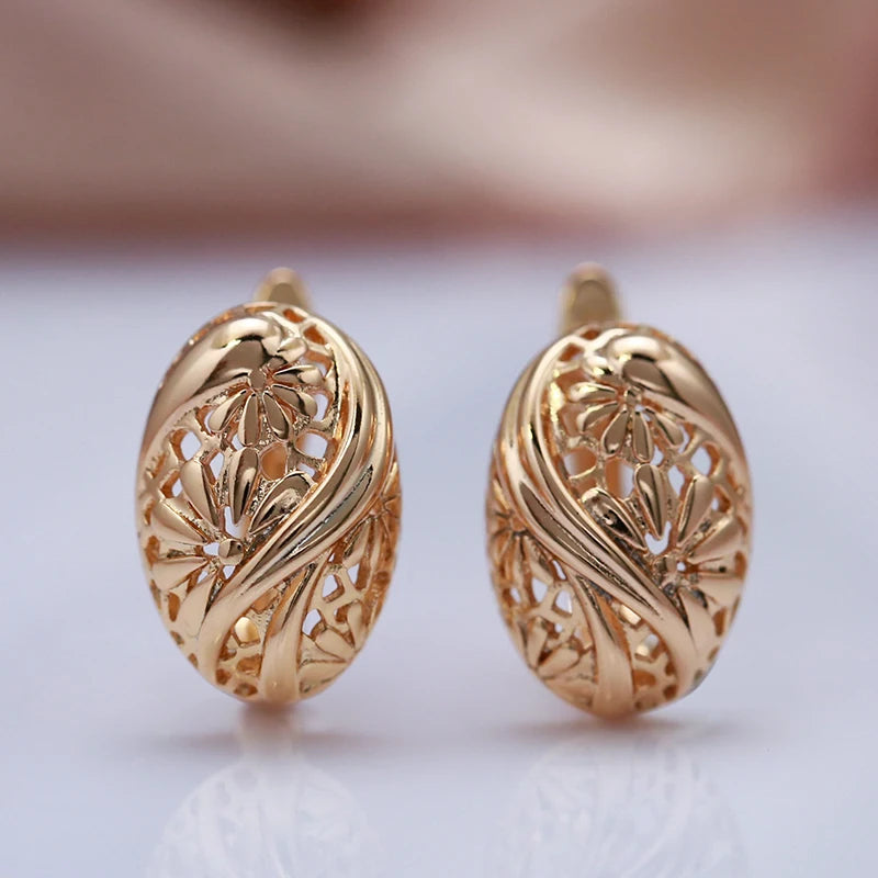 Wbmqda Classic Hollow Metal Flower Drop Earrings For Women 585 Rose Gold Color Ethnic Wedding Jewelry Accessories