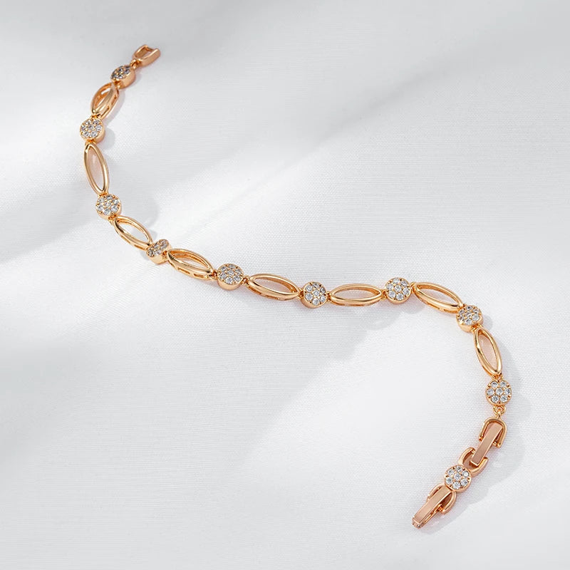 Kinel Hot Trend Simple 585 Rose Gold Color Bracelet for Women Luxury Natural Zircon Bride Wedding Daily Fine Jewelry 2023 New