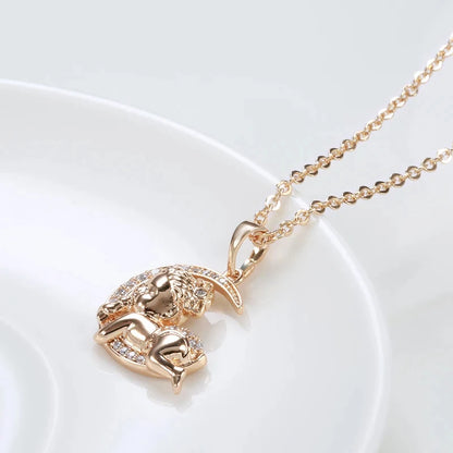 Kinel Hot 585 Rose Gold Color Moon Baby Pendant Necklace for Women Fashion Natural Zircon Pendant Child Jewelry Crystal Gift