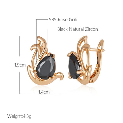 Wbmqda Elegant Black Natural Zircon Drop Earrings For Women 585 Rose Gold Color Simple Geometric Design Daily Match Fine Jewelry