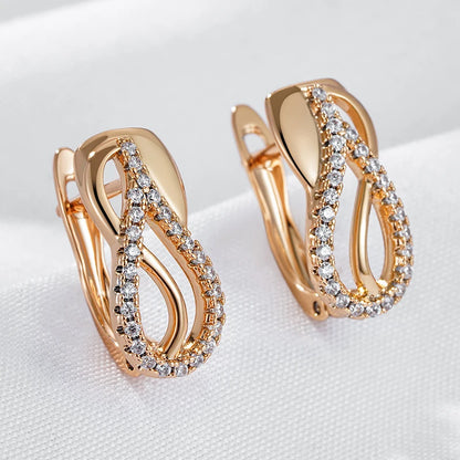 Wbmqda Classic Simple Natural Zircon Drop Earrings For Women 585 Rose Gold Color High Quality Daily Matching Fine Jewelry