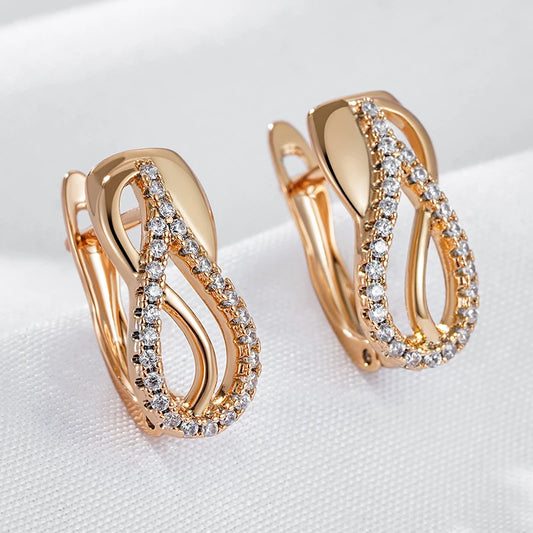 Wbmqda Classic Simple Natural Zircon Drop Earrings For Women 585 Rose Gold Color High Quality Daily Matching Fine Jewelry