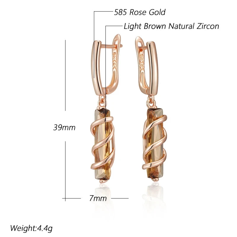 Wbmqda Unique Brown Long Drop Earrings For Women 585 Rose Gold Color Fashion Jewelry Accessories