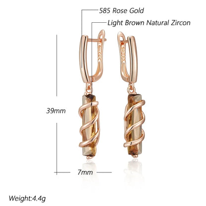 Wbmqda Unique Brown Long Drop Earrings For Women 585 Rose Gold Color Fashion Jewelry Accessories