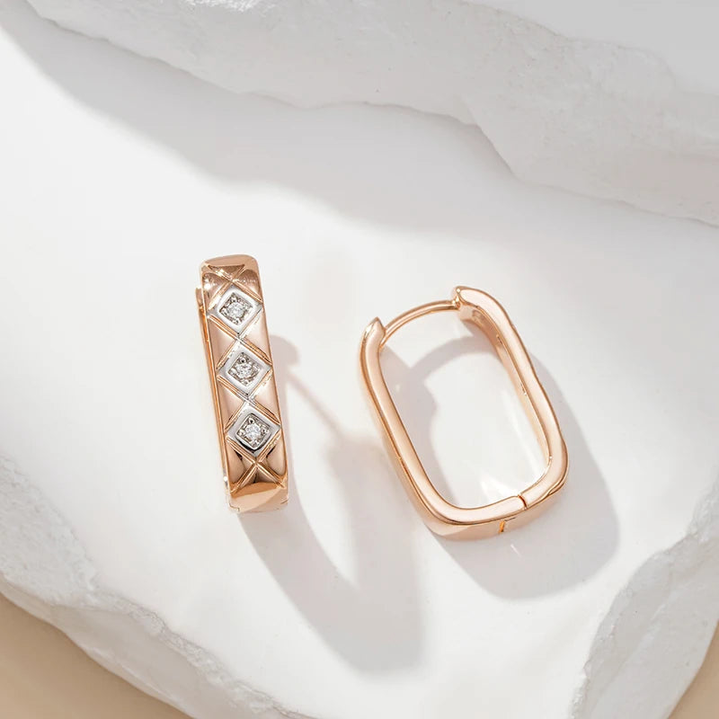 Wbmqda Delicate Elegant 585 Rose Gold Color Irregular Geometric Glossy Hoop Zircon Earrings For Women Daily Fine Jewelry Gift