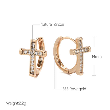 Wbmqda Fashion Cross Pendant 585 Rose Gold Color Natural Zircon Hoop Earrings For Women Unique Daily Matching Jewelry