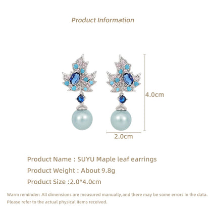 Cubic Zirconia Tree Leaf Simulation Pearl Earring Design Maple Leaf Earring Jewelry