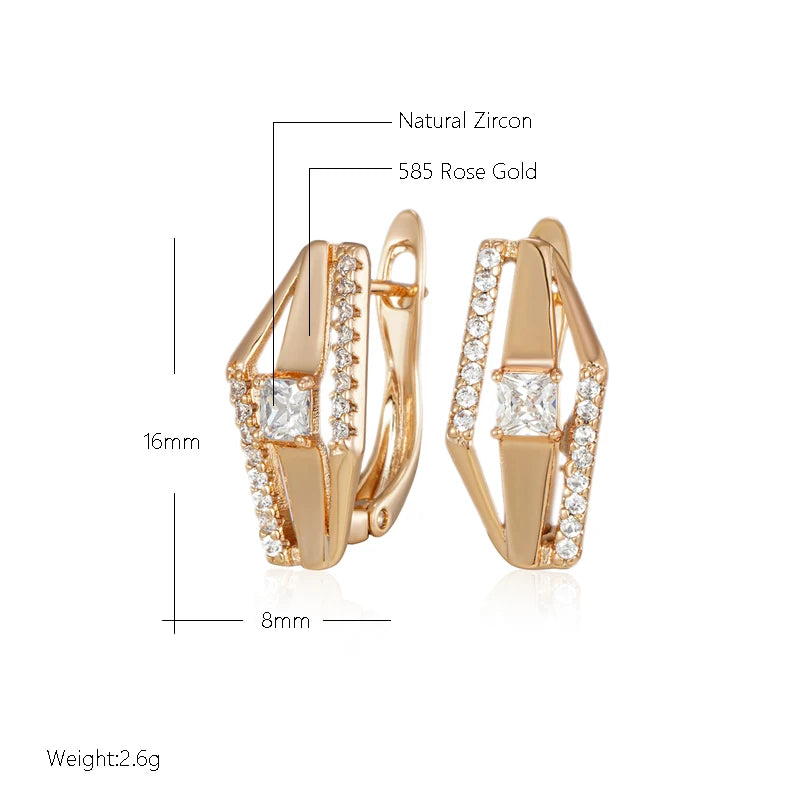 Wbmqda Luxury Fashion Square Cut White Zircon Drop Earrings For Women 585 Rose Gold Color Sparkling Wedding Party Fine Jewelry