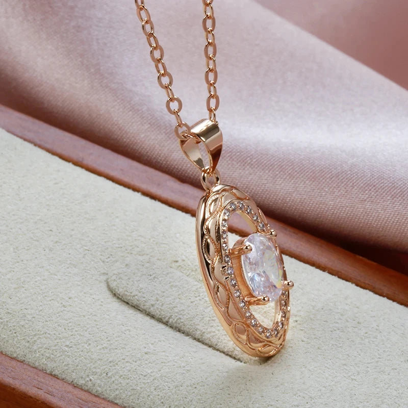 Kinel Luxury 585 Rose Gold Color Pendant For Women Beautiful Hollow Flowers Natural Zircon Pendant Necklace Daily Fine Jewelry