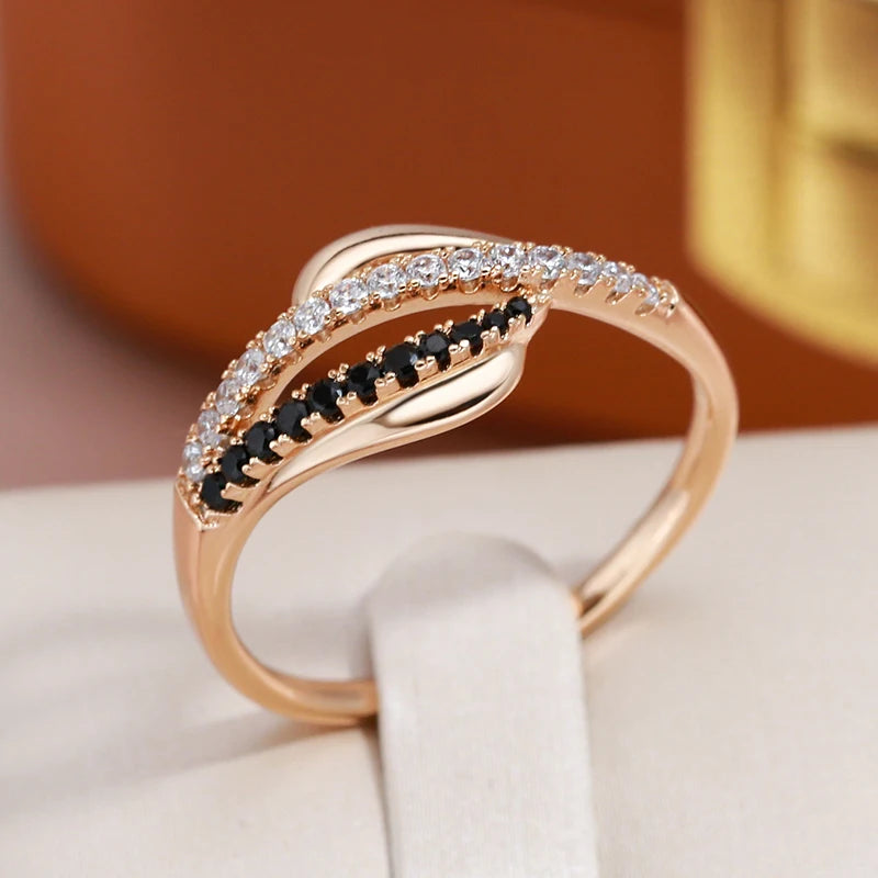 Wbmqda Fashion Gothic Ring For Women 585 Rose Gold Color With Black White Zircon Trendy Personalized Jewelry Free Shipping