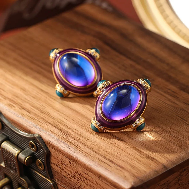 SUYU Medieval Vintage Earrings Style Geometric Enamel Round Women's Design Earrings Daily Party Accessories Fashion Jewelry