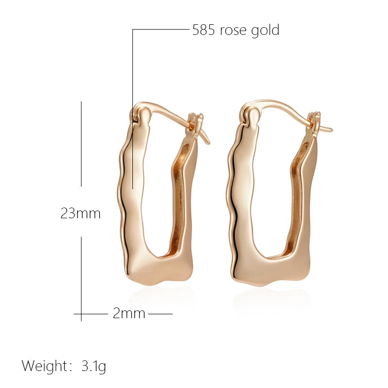 Wbmqda Elegant Simple Metal Glossy Drop Earrings For Women 585 Rose Gold Color French Design Works Daily Match Fashion Jewelry