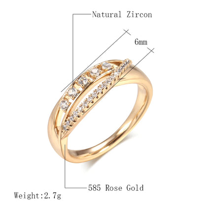 Wbmqda Fashion 585 Rose Gold Color Engagement Wedding Ring For Women With White Natural Zircon Romantic Jewelry Accessories