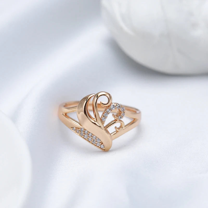 Wbmqda Hot Geometric Texture Natural White Zircon Rings For Women 585 Rose Gold Color Party Wedding Luxury Jewelry Gift