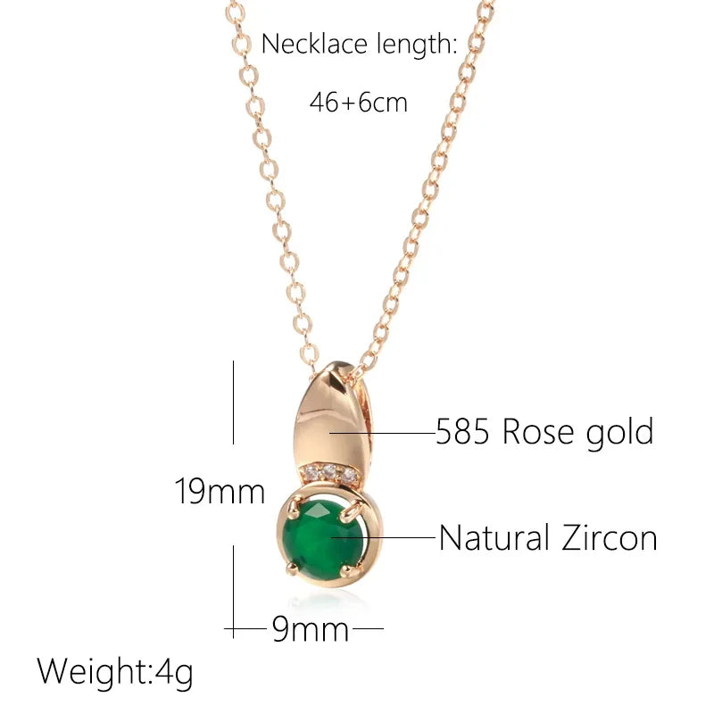 Wbmqda Round Emerald Stone Pendant And Necklace For Women 585 Rose Gold Color Daily High Quality Zircon Neck Chain Jewelry