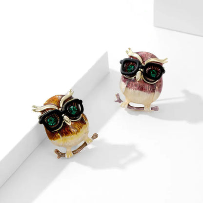 SUYU Vintage Style Coat AccessoriesPlated Enamel Oil Drop Creative Design Glasses Owl Brooch