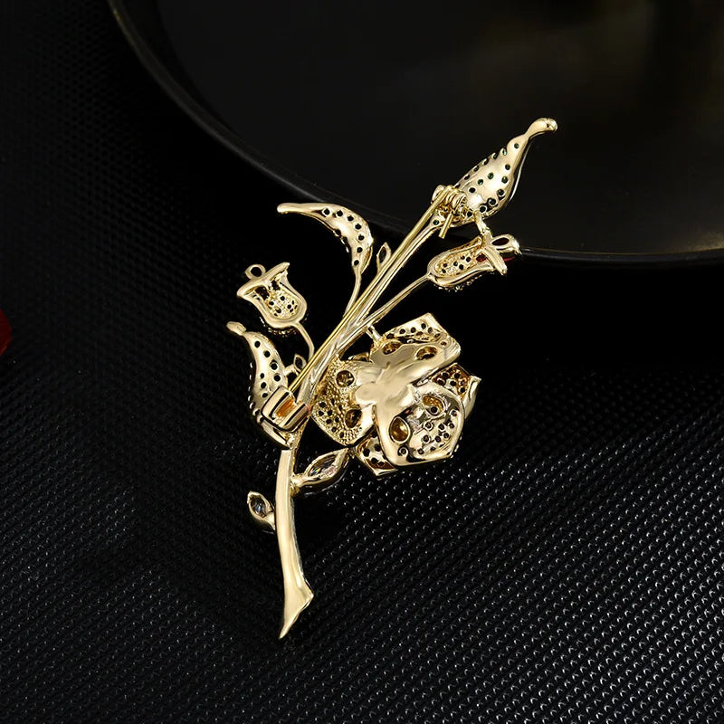 SUYU Luxury Copper Micro Inlaid Cubic Zirconia Rose Brooch Jewelry Gifts Dress Accessories