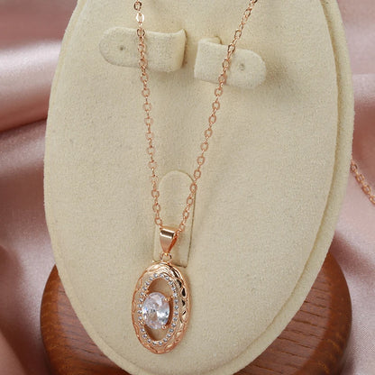 Wbmqda Luxury 585 Rose Gold Color Pendant And Necklace For Women Oval Natural Zircon Setting Ethnic Wedding Jewelry Accessories