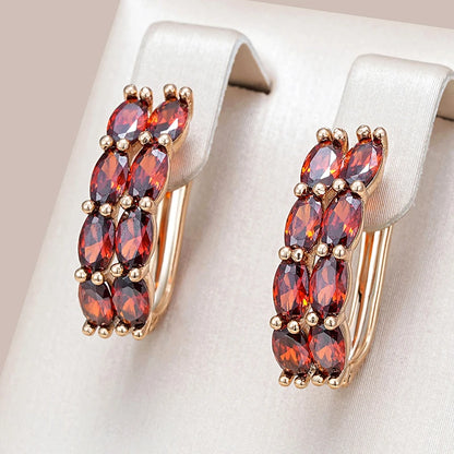 Wbmqda Double Layer Oval Red Zircon Drop Earrings For Women 585 Rose Gold Color Luxury Fashion Wedding Party Jewelry Gifts