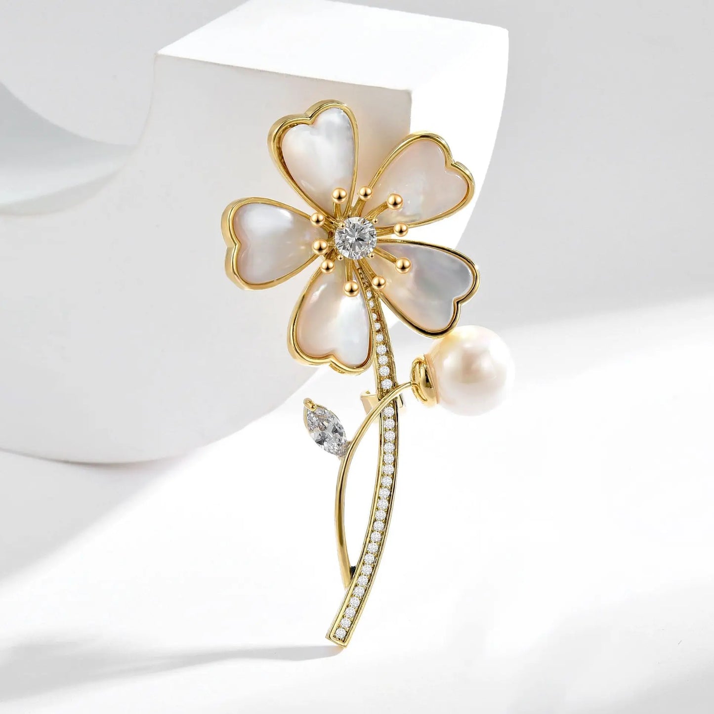 SUYU Miniature Embedded Cubic Zirconia Cherry Blossom Exquisite Brooch Fashion Imitation Pearl Corset Accessories