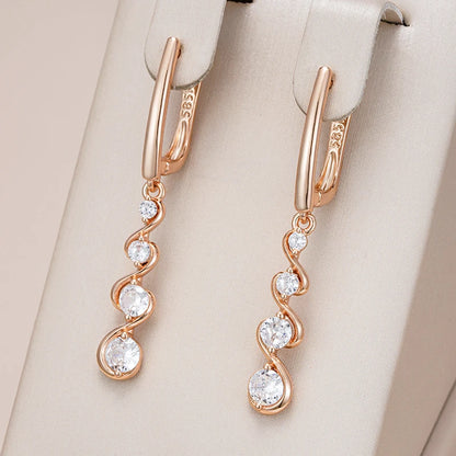 Wbmqda New Fashion 585 Rose Gold Color Natural Zircon Long Drop Earring For Women Luxury Trendy Bride Wedding Party Fine Jewelry