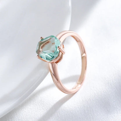 Wbmqda Light Green Stone Women's Ring 585 Rose Gold Color Simple Fashion Daily Jewelry