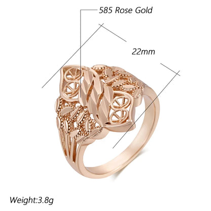 Wbmqda Retro Hollow Flower 585 Rose Gold Color Ring For Women  Unique Pattern Rhombus Ethnic Jewelry 2024 New