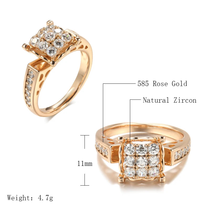 Wbmqda Classic Retro Full Zircon Ring For Women 585 Rose Gold Color Luxury Wedding Engagement Jewelry Accessories