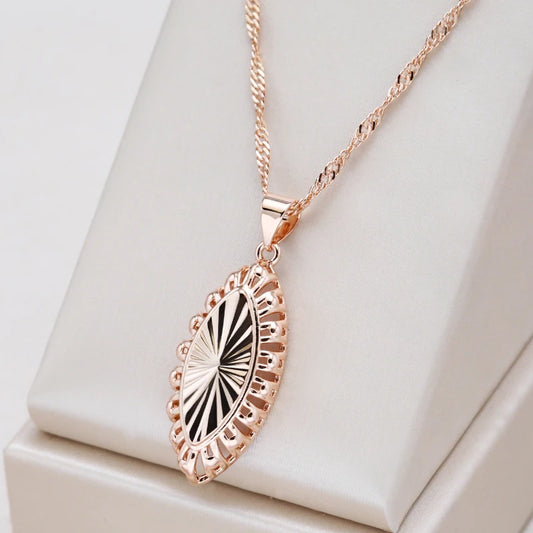 Kinel New Fashion Glossy Pendant Necklace for Women Unusual Creative Hollow Rhombus 585 Rose Gold Color Ethnic Vintage Jewelry