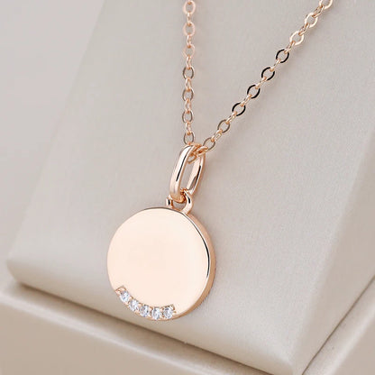 Kinel Hot 585 Rose Gold Color Round Coin Pendant Necklaces for Women Simple Natural Zircon Glossy Pendant Party Fine Jewelry