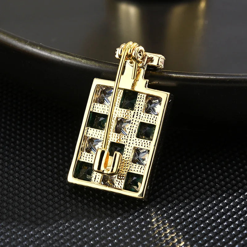 SUYU Vintage Perfume Bottle Copper Micro Inlaid Cubic Zirconia Brooch Women's Fashion Coat Accessories