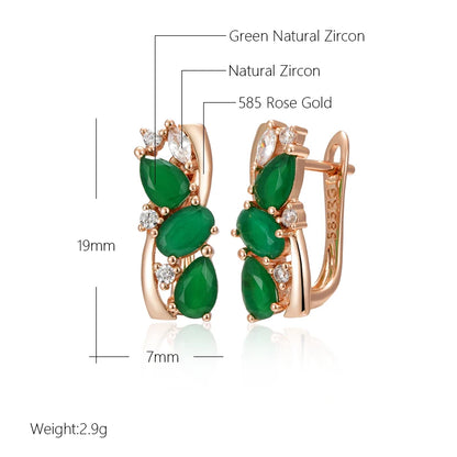 Wbmqda New Fashion Emerald Drop Earrings For Women 585 Rose Gold Color With White Natural Zircon Elegant Wedding Party Jewelry