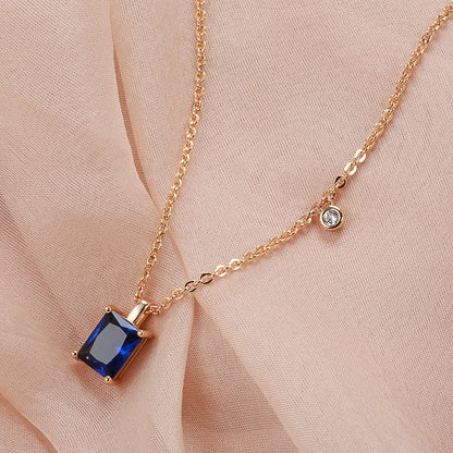 Kinel Hot Square Blue Stone Pendant Necklace for Women Trendy 585 Rose Gold Color Natural Zircon Pendant Daily Fine Jewelry