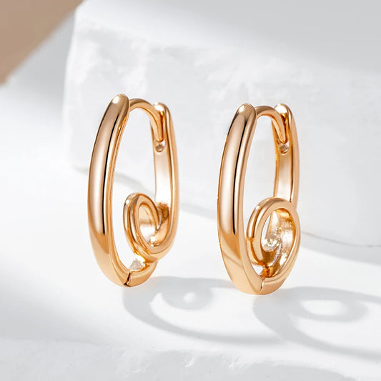 Wbmqda 585 Rose Gold Color Metal Hoop Earrings For Women Simple Elegant Creative Design High Quality Daily Fine Jewelry Gifts