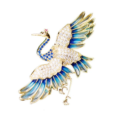 SUYU Chinese Style Crane Copper Inlaid Cubic Zirconia Brooch Dress Cheongsam Accessories