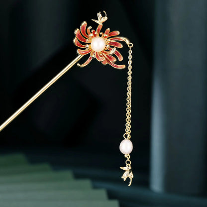 SUYU  New Fashionable Women's Oil Dripping Light Luxury Ancient Style Hairpin With A Simulated Pearl Tassel Headwear Hairpin