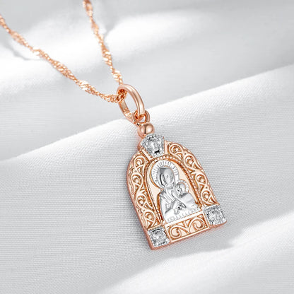 Kinel Luxury Virgin Mary Pendant Necklace For Women Men 585 Rose Gold Color Natural Zircon Jesus Charm Daily Fine Jewelry Gifts