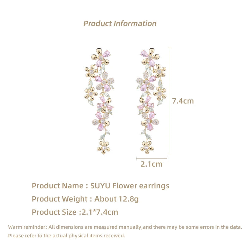 Exaggerated And Stylish Earrings For Women's Dinner Dresses Paired With Long Floral Earrings