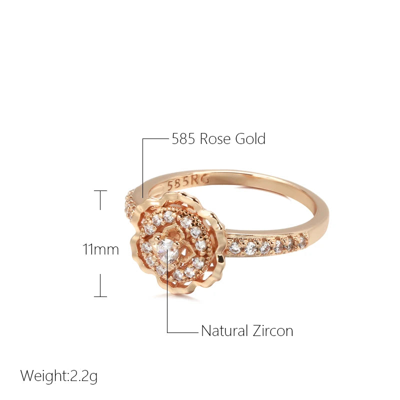 Wbmqda Luxury Metal Flower Finger Ring For Women 585 Rose Gold Color With White Natrual Zircon Ethnic Bride Wedding Jewelry Gift