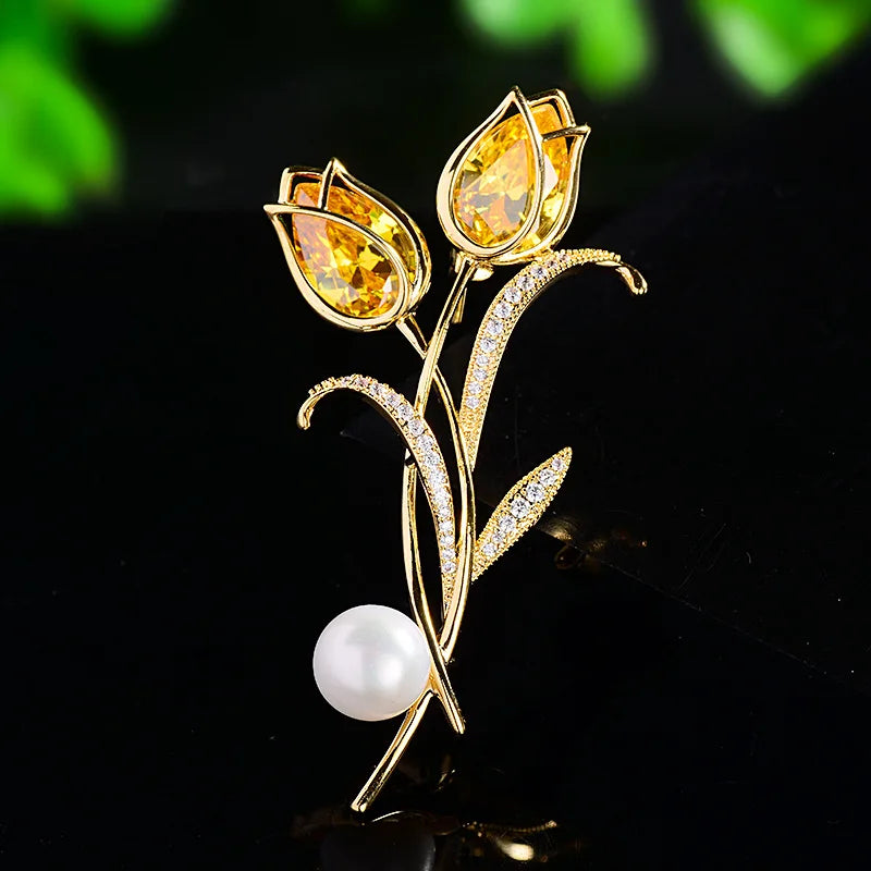 SUYU Spring New Design Women's Light Luxury Tulip Brooch Simulation Pearl Breast Flower Accessories Pins Fashion Jewelry