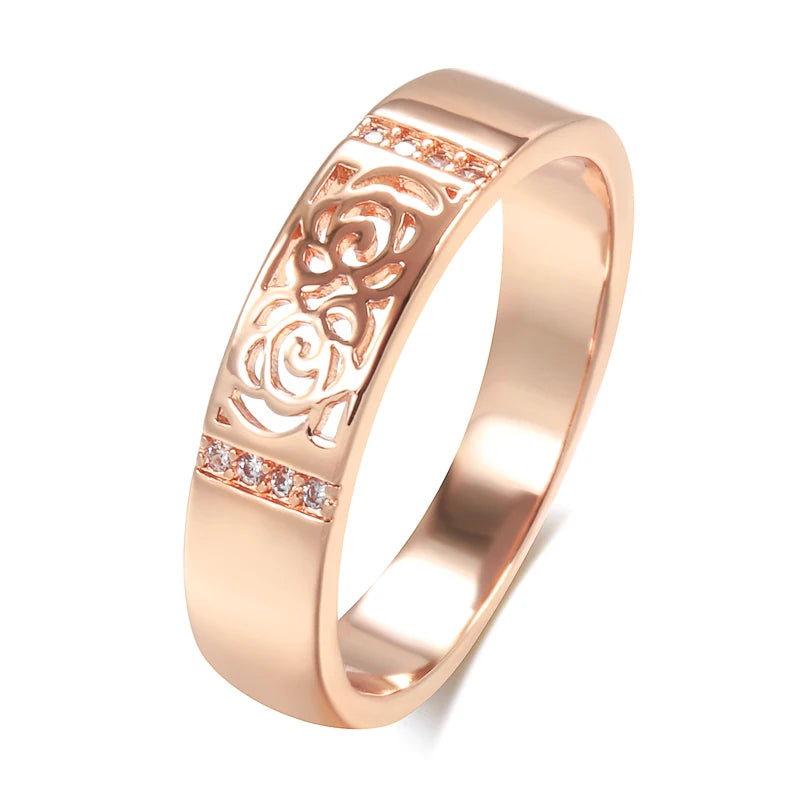 Wbmqda Classic 585 Rose Gold Color Glossy Hollow Finger Ring For Women With White Natural Zircon High Quality Daily Jewelry